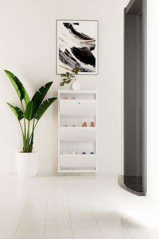 Kilitli 3 Kapaklı Metal Ayakkabılık Beyaz Beyaz