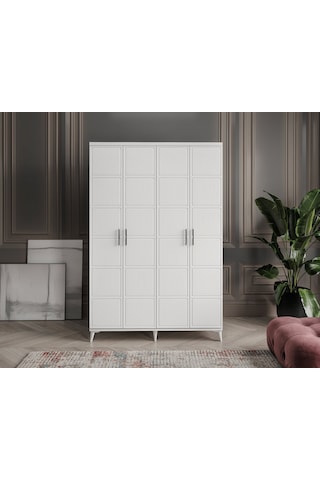 GuneyStore Milano 4 Kapaklı Komple Mdf Beyaz Gardırop