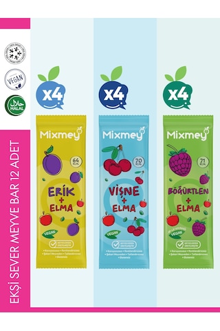 Mixmey Ekşi Sever Meyve Barı – 12 Adet | Atıştırmalıklar – Vegan, Glutensiz (20GR X 12 ADET)