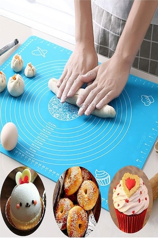 35x45 Cm Silikon Ölçekli Yapışmaz Hamur Açma Yoğurma Matı Baklava Börek Ekmek Mantı Hamuru Matı Beyaz