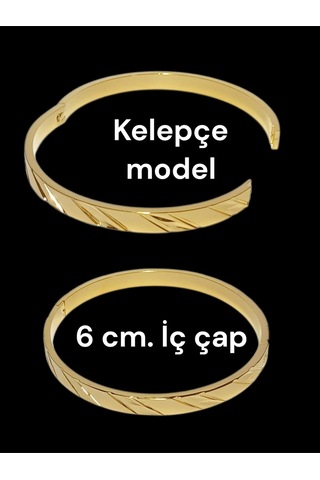 Altın Kaplama Kalemli Kelepçe Bilezik - 6 Cm İç Çap Birebir Altın Görünümlü Kadın Bilezik Gold