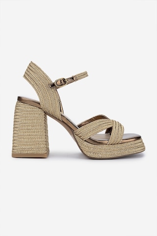 Valmenti Kadın Vegan/tekstil Topuklu Sandalet 1141 Havana-002 Bn Sndlt Y25 Gold Rope Altın