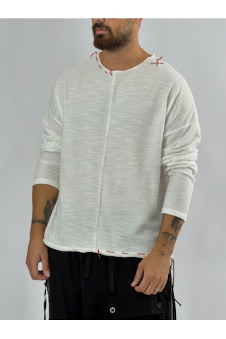 Cocopelli İp Detaylı Tasarım Beyaz Erkek Sweatshirt Coc3467