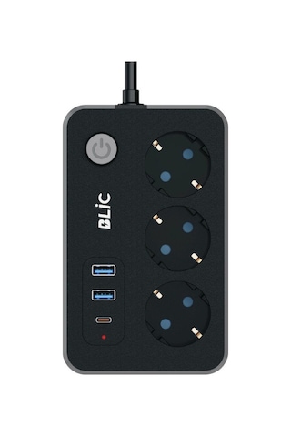 Çeşithane Akım Korumalı Priz - 3 Lü Priz Soketi, 2x Usb Ve 1x Type-c Hızlı Şarj Girişli, 2 Metre Tas 2