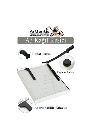 Giyotin Kağıt Kesme Makinesi A3 Metal Kollu Tablalı A5-a4-a3 Ayarlanabilir Sürgülü Paslanmaz Kaliteli