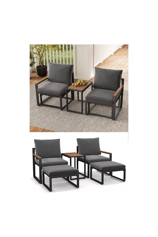 Kagu 5 Parça Metal Çerçeve Outdoor Multilounge Bahçe Balkon Mobilya,uzanma Koyu Gri