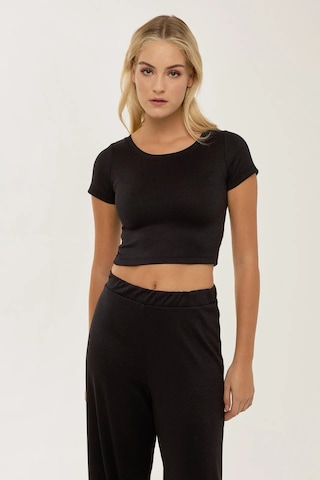 Hiccup Örme Crop Bluz & Lastikli Pantolon Takım Siyah
