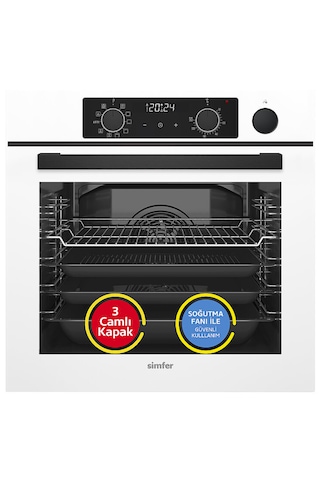 Simfer 0+10 Fonksiyon Steam Master 8245 Fırın + 3509 Ocak + 8707 Davlumbaz Beyaz 3'lü Ankastre Set