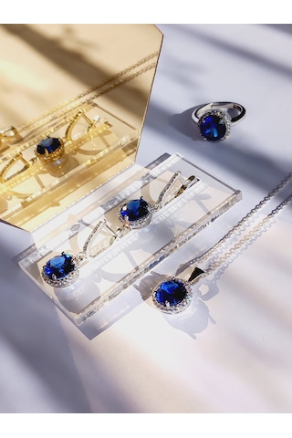 Gümüş Tanzanit Taşlı Vintage Tasarım Damla Kadın Set4