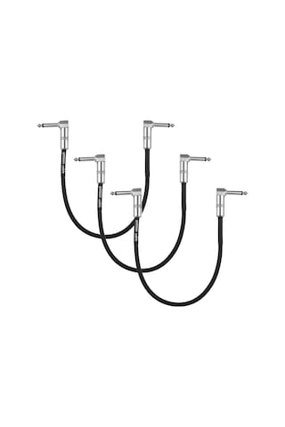 Suofeng 3'lü Set 30cm Uzunlukta 1/4" Sağ Açılı Gitar Efektör Kablosu - Siyah Pvc Kaplama