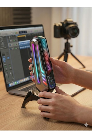 Elyvra Rgb Usb Masaüstü Mikrofon Oyun Canlı Yayın Karaoke Konferans Siyah