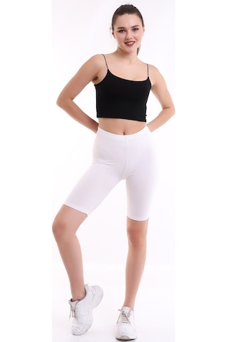 Self Clothing Kadın Ekru Penye Kumaş Yüksek Bel Kısa Tayt Slf1295