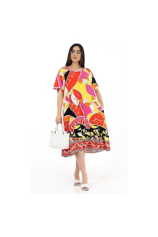 Schık Kadın Viskon Yarım Kol O Yaka Cepli Fırfırlı Elbise Orange Orange