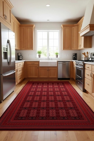 Etnik Desen Motifli Dekoratif Halı Kilim Kırmızı