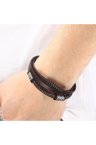 Erkek Kadın Çok Katmanlı Moda Örgülü Deri Bileklikler Paslanmaz Çelik Tokalı Kurukafa Bilezik Hediyeler Mavi