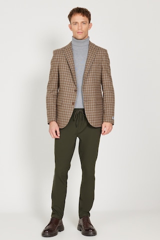 AC&Co / Altınyıldız Classics Erkek Kahve Bej Slim Fit Dar Kesim Mono Yaka Kareli Yünlü Ceket Kahve Bej