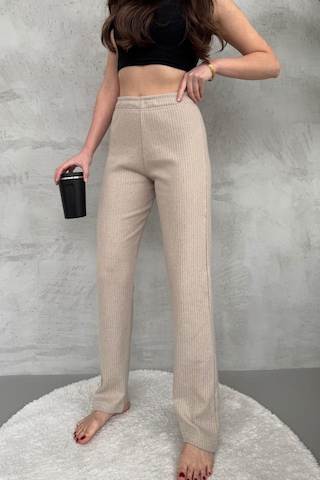 Kadın Vizon Yüksek Bel Fitilli Bol Paça Günlük İnce Eşofman Altı Vizon