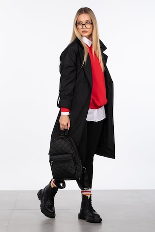 Barrels And Oil Çift Düğmeli Kruvaze Yaka Trençkot - Siyah