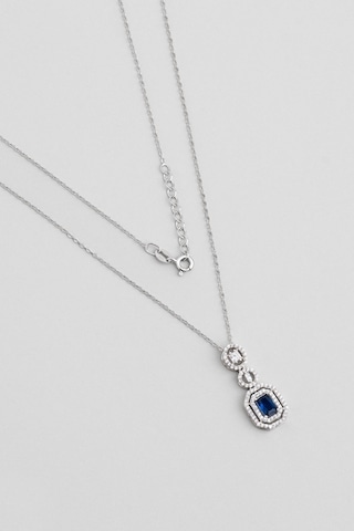 Safir Masalı 18 Ayar Beyaz Altın Kaplama 43 Cm Gümüş Baget Kolye