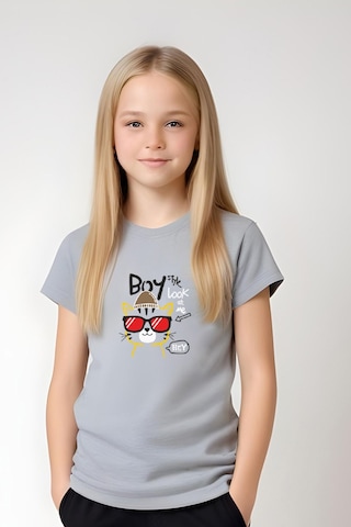 Fyk Kids Kız Çocuk Yuvarlak Yaka Baskılı Boy Cat Alt-üst Pijama Takımı Gri