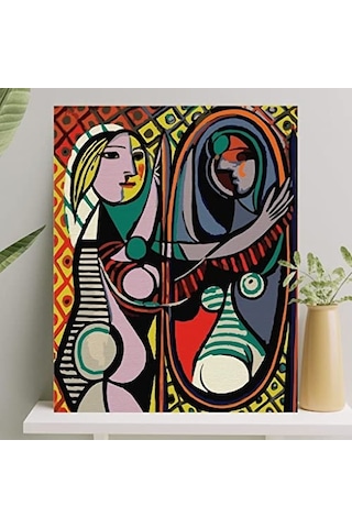 Sayılarla Boyama Tuval Seti Fırça Boya Dahil Çıtalı 40x50 Cm - Aynadaki Kadın