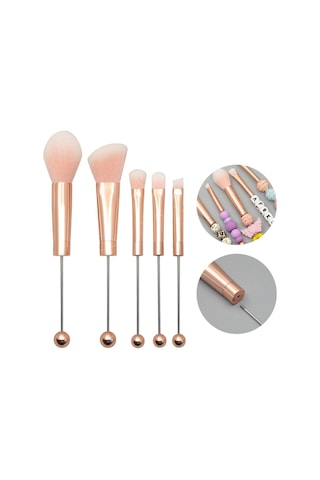 Sones 5'i 1 Arada Metal Saplı Dıy Boncuklu Makyaj Fırçası Seti Allık Gevşek Pudra Eğimli Göz Farı Fırçası, Renk: Gül Altını