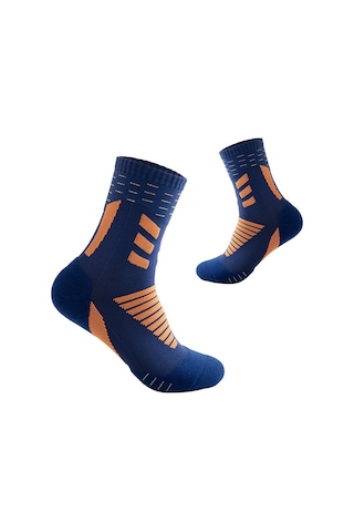 Vkemall Erkek Spor Çorapları: Nylon Orta Bilek, Soluk, Ter Emici, Kayma Engellici, Basketbol Futbol Koşu İçin, Lacivert 2009-2 Mavi Taban Turuncu