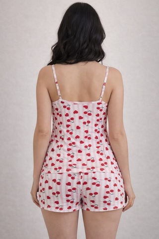 Kadın 20663 İp Askılı Şortlu % 100 Pamuk Pijama Takımı Pembe