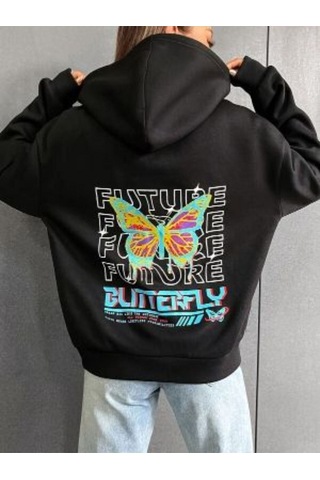 Altamira Unisex Siyah Future Sırt Baskılı Kapşonlu Oversize Sweatshirt 001