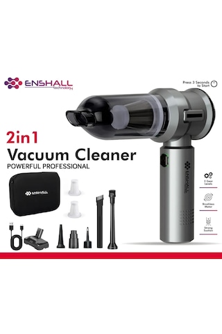 Enshall01 Şarjlı 3 Kademeli 2ın1 Ultra Çekim Güçlü Araç Süpürgesi