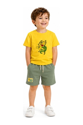 Haribo Lisanslı Timsah Baskılı Çocuk T-shirt Şort Takım Hardal