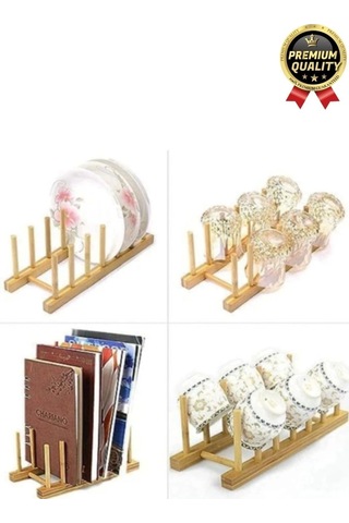 Çok Amaçlı Düzenleyici Bulaşıklık Plak Tabak Kitap Mutfak Organizer 8 Bölmeli Bambu Tabak Standı Diğer