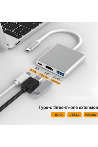 3'in 1 Type-c To Hdmi 4k Usb 3.0 Dönüştürücü Adaptör