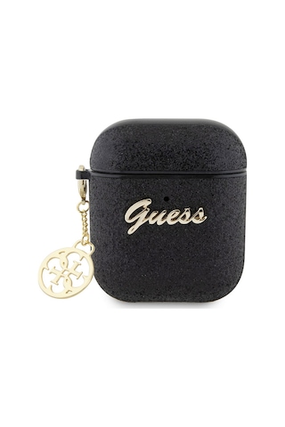 Apple Uyumlu AirPods Kılıf Guess Glitter 4g Charm Exclusive Tasarım Siyah