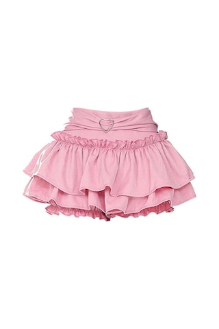 Kadınlar İçin Ruffle Mini Etek Yazlık Düz İnce A Kesim Şort Kek Etek Kawaii Sevimli Stil Y2k Giysileri Sokak Giyimi Pembe