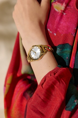 Bej/gold Accg1415 Zincir Kordon Kol Saati 34mm Bej/gold Altın