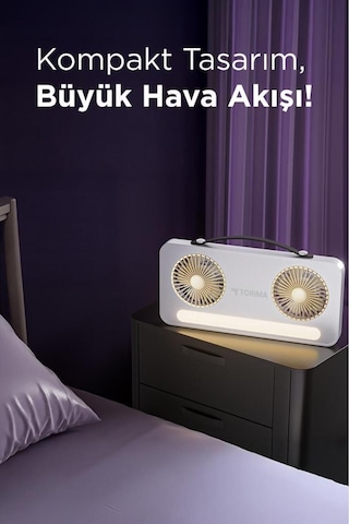 Led Işıklı Çift Fanlı Mini Masaüstü Vantilatör 1200mah Şarjlı Taşınabilir Fan