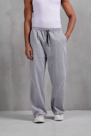 Dark Moda Erkek Oval Şeritli Baggy Eşofman Gri