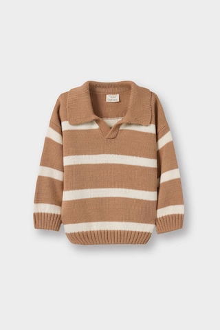 Defacto Erkek Bebek Polo Yaka Çizgili Kazak C8879a525auer105 Ekru