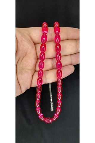 Ateş Kehribar Tesbih Pembe Renk Kapsül Kesim T-378