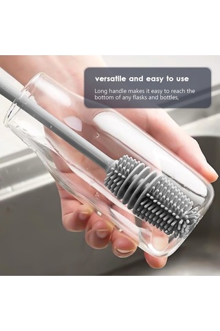 Flybuy Süt Şişesi Temizleme Fırçası, Kauçuk Kıllı, Uzun Saplı, Vakumlu Matara Ve Termos Fırça
