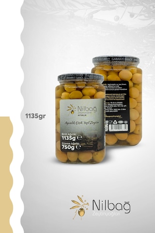 Nilbağ Zeytinyağları Ayvalık Çizik Yeşil Zeytin Cam 850 G