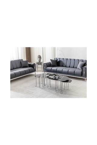 Usta Mekan Lotus Gümüş Sonata Lak Panel 2+1 Orta Sehpa + Zigon Sehpa Seti