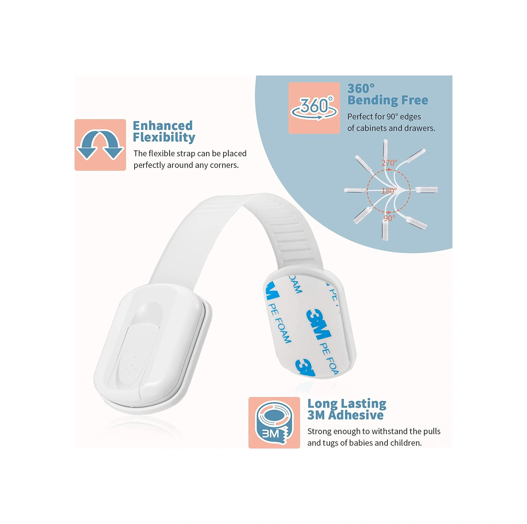 Moveevo Çocuk Güvenliği Dolap/çekmece Kilidi, Plastik-abs Malzeme, Kolay Kullanım, 230mm, 6 Adet Opp Çanta Beyaz