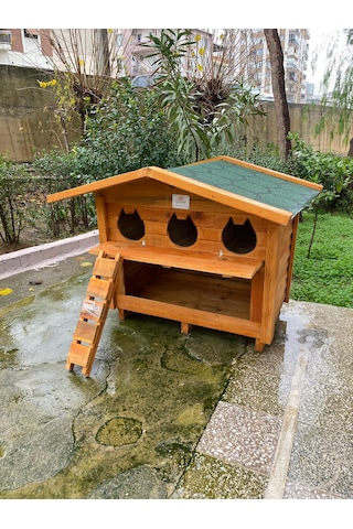 Pati Emlak Kedi Evi Ahşap Mamalıklı Dış Mekan Pati Emlak Kedi Kulübesi