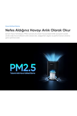Şımart Akıllı Hava Temizleyici H13 Hepa Filtreli Wi-fi Kontrollü Uv Negatif İyonlu 36 M² Siyah