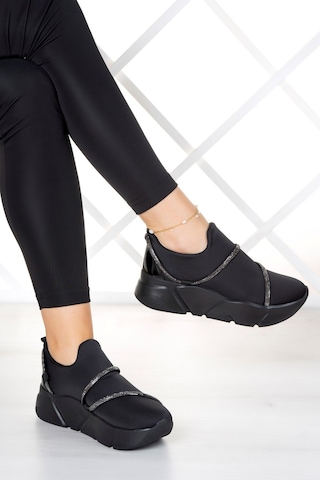 Erkan Saçmacı Barbara Siyah Streç Gümüş Taşlı Sneaker Gümüş