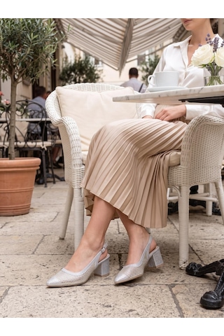 Nesilshoes Nesil Shoes Özma 4045 Gümüş Topuklu A. Açık Kadın Ayakkabı GÜMÜŞ