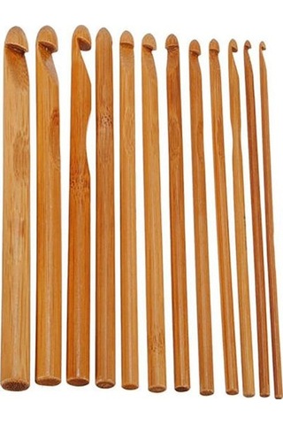 Jms 12 Adet Bambu Tığ Kanca 3mm-10mm Iplik El Sanatları Örgü İğne Ahşap Saplı