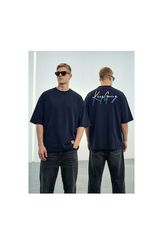 Wild Wood Garment Wild Wood "keep Going" Grafik Baskılı Premium Oversize T-shirt Lacivert